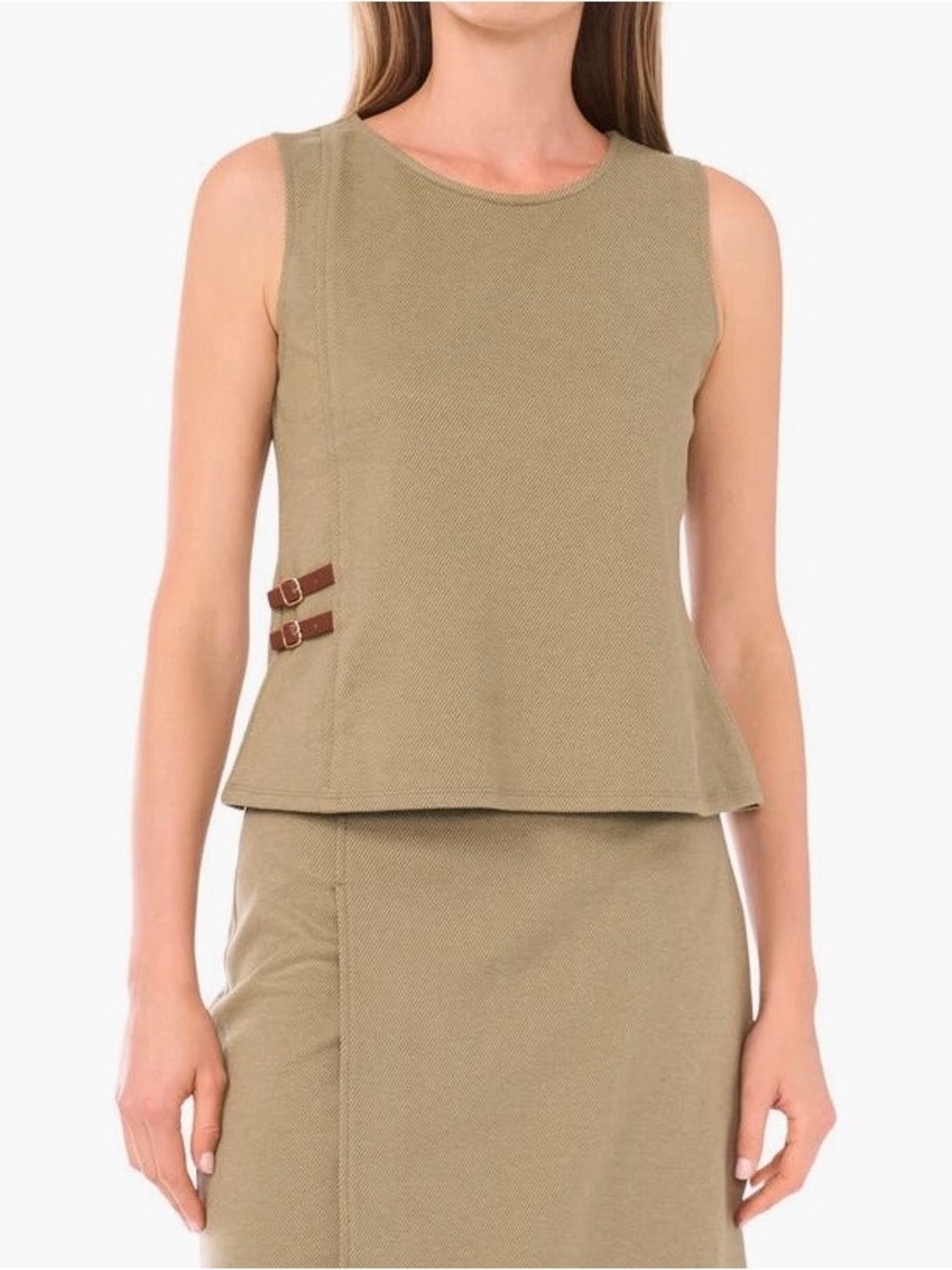 PARKER Sleeveless Side Belt Top in Olive Size Medium NWT